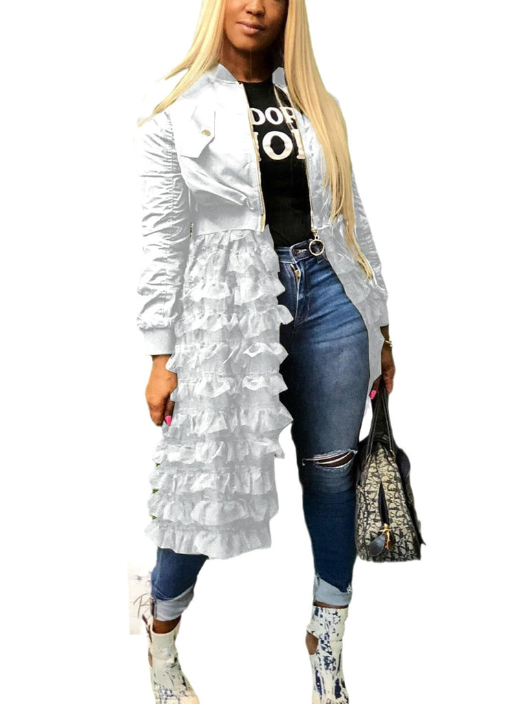 Tulle Mesh Patchwork Long Sleeve Zipper Jacket