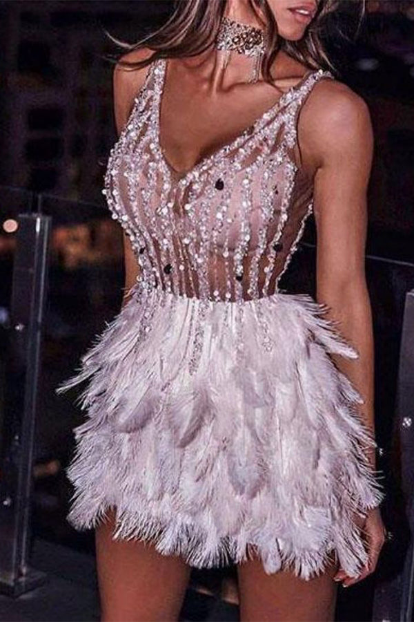 Sexy Short Prom Dresses Sequined Tiynon