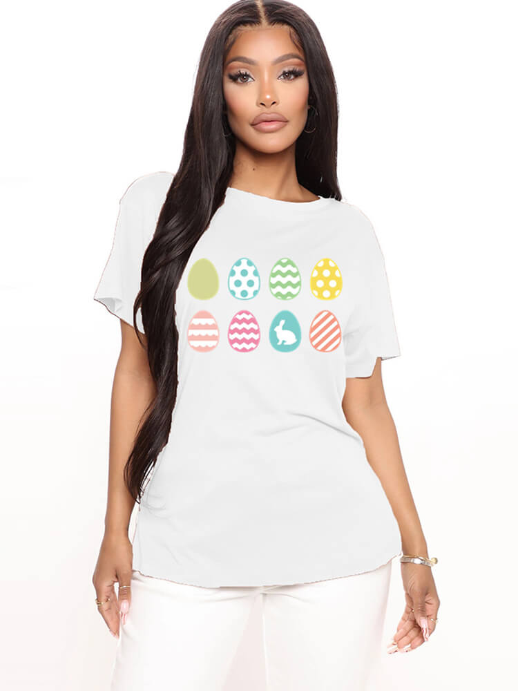 Short Sleeve Easter Egg Print T-shirt Tiynon