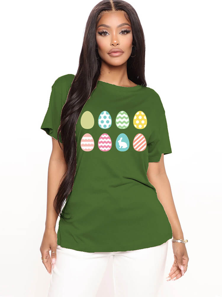 Short Sleeve Easter Egg Print T-shirt Tiynon