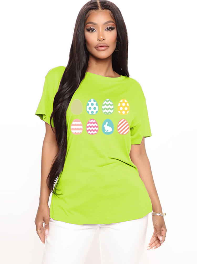 Short Sleeve Easter Egg Print T-shirt Tiynon