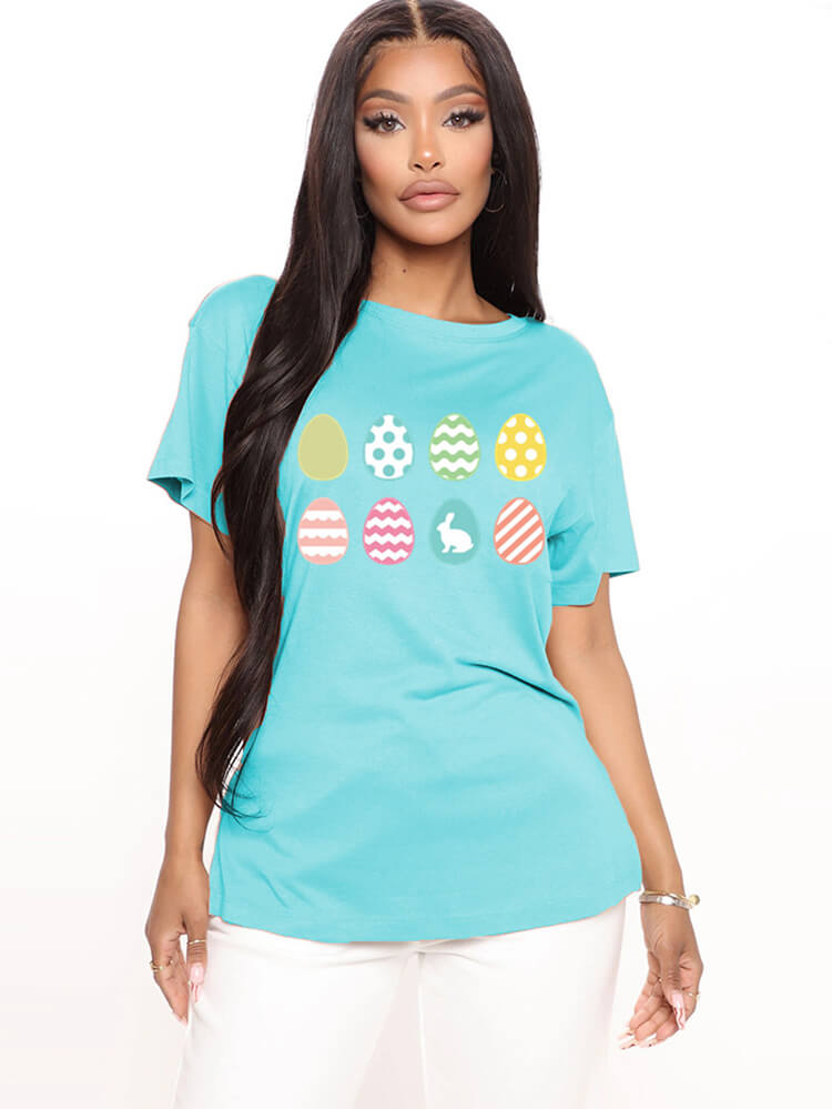 Short Sleeve Easter Egg Print T-shirt Tiynon