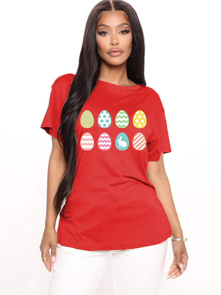 Short Sleeve Easter Egg Print T-shirt Tiynon