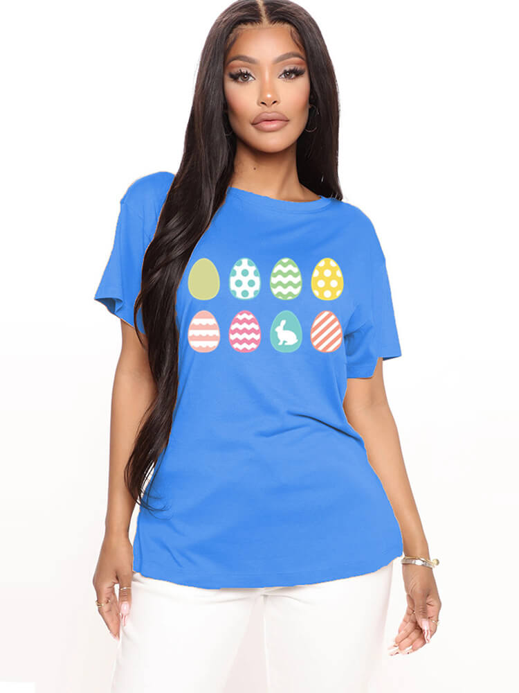 Short Sleeve Easter Egg Print T-shirt Tiynon