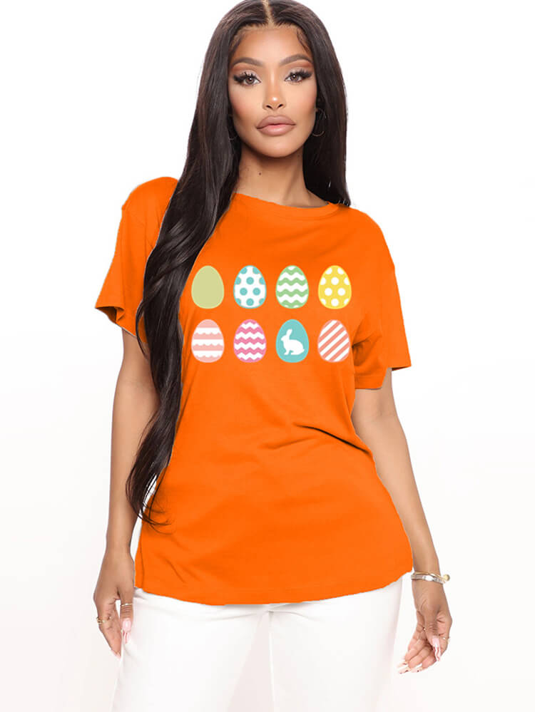 Short Sleeve Easter Egg Print T-shirt Tiynon