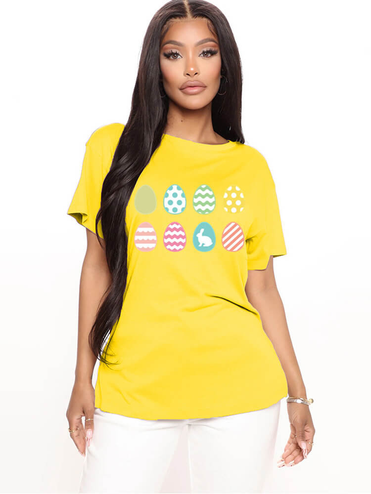 Short Sleeve Easter Egg Print T-shirt Tiynon