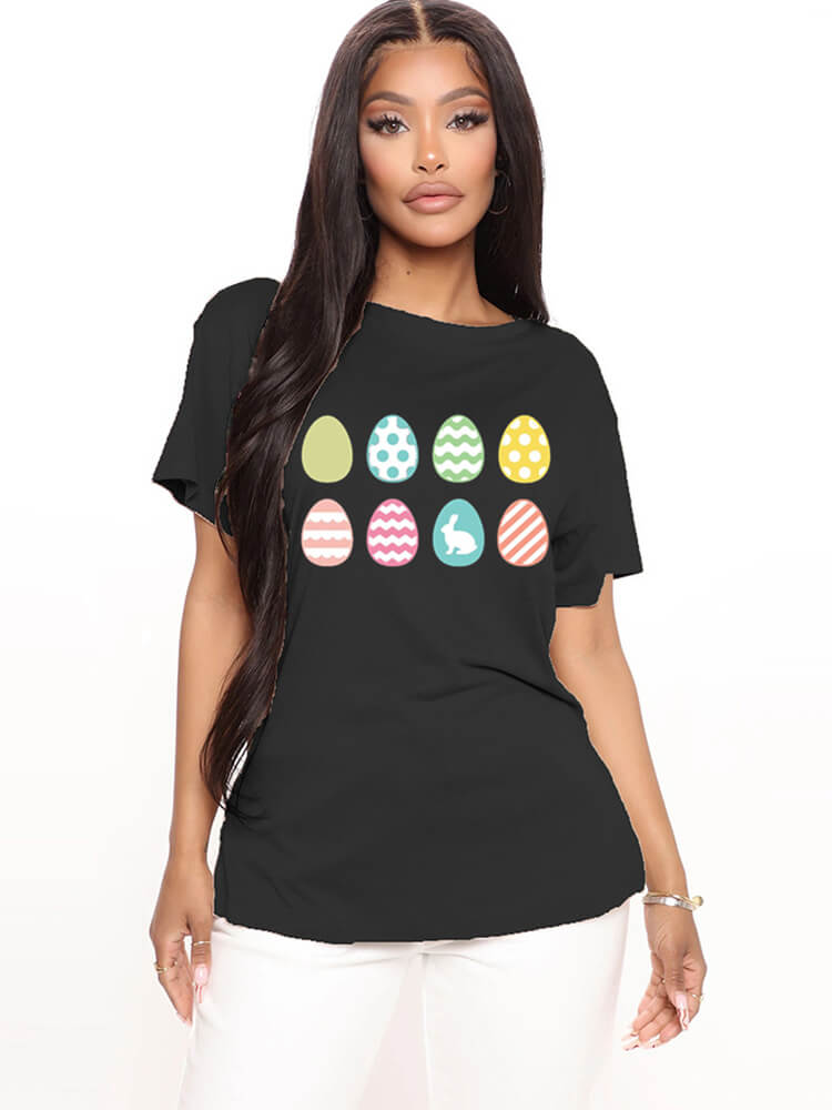 Short Sleeve Easter Egg Print T-shirt Tiynon