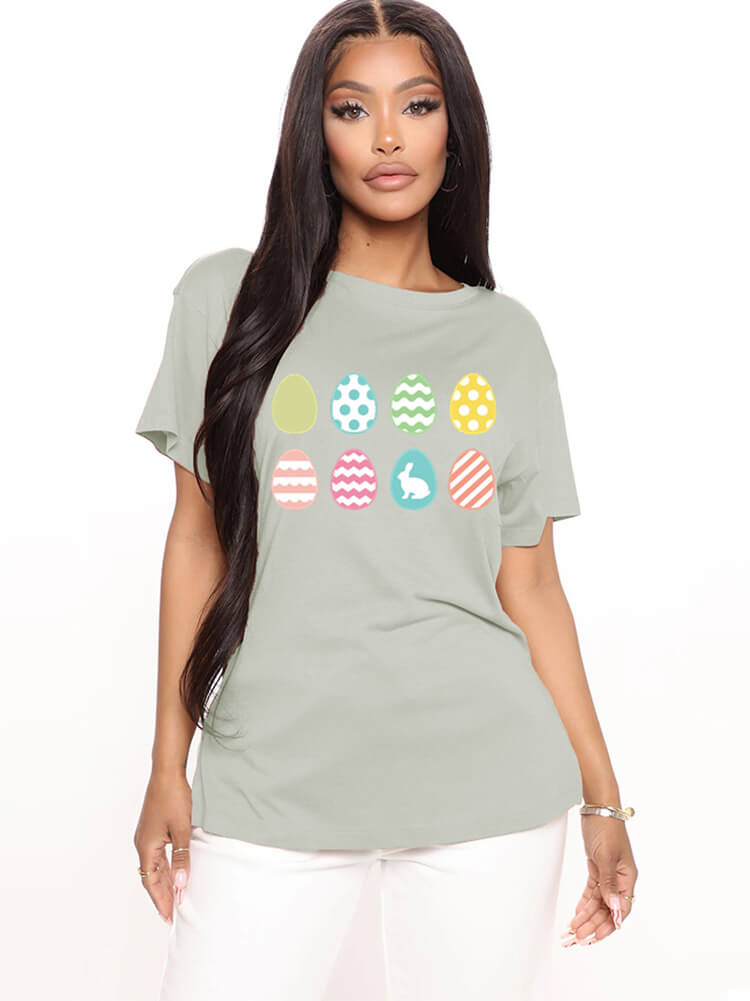 Short Sleeve Easter Egg Print T-shirt Tiynon