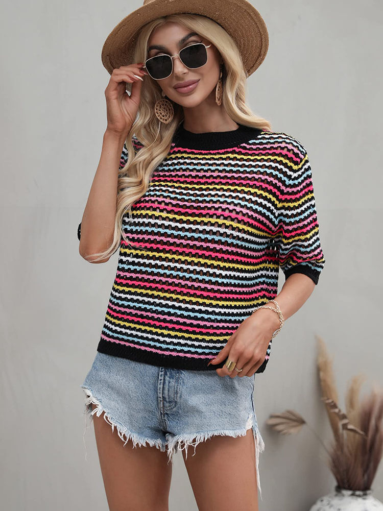 Short Sleeve Knit Pullover Loose Tops Tiynon