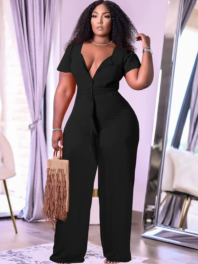 Short Sleeve Loose Wide Leg Pant Jumpsuits Tiynon