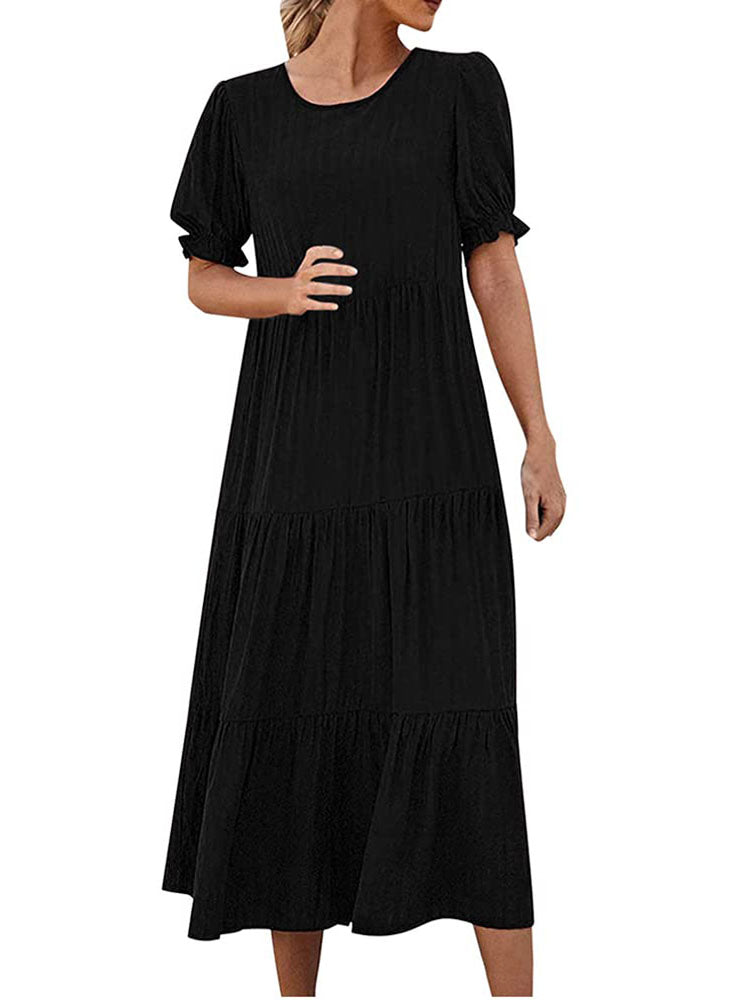 Short Sleeve Ruffle Bohemian Midi Dresses Tiynon