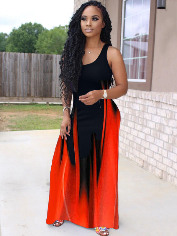 Sleeveless Color Block Scoop Neck Maxi Dresses Tiynon