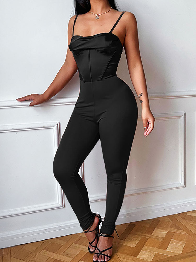 Sleeveless Corset Top Skinny Long Pant Jumpsuit Tiynon