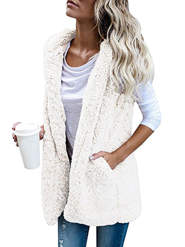 Sleeveless Fleece Cardigan Vest Sherpa Jacket Tiynon