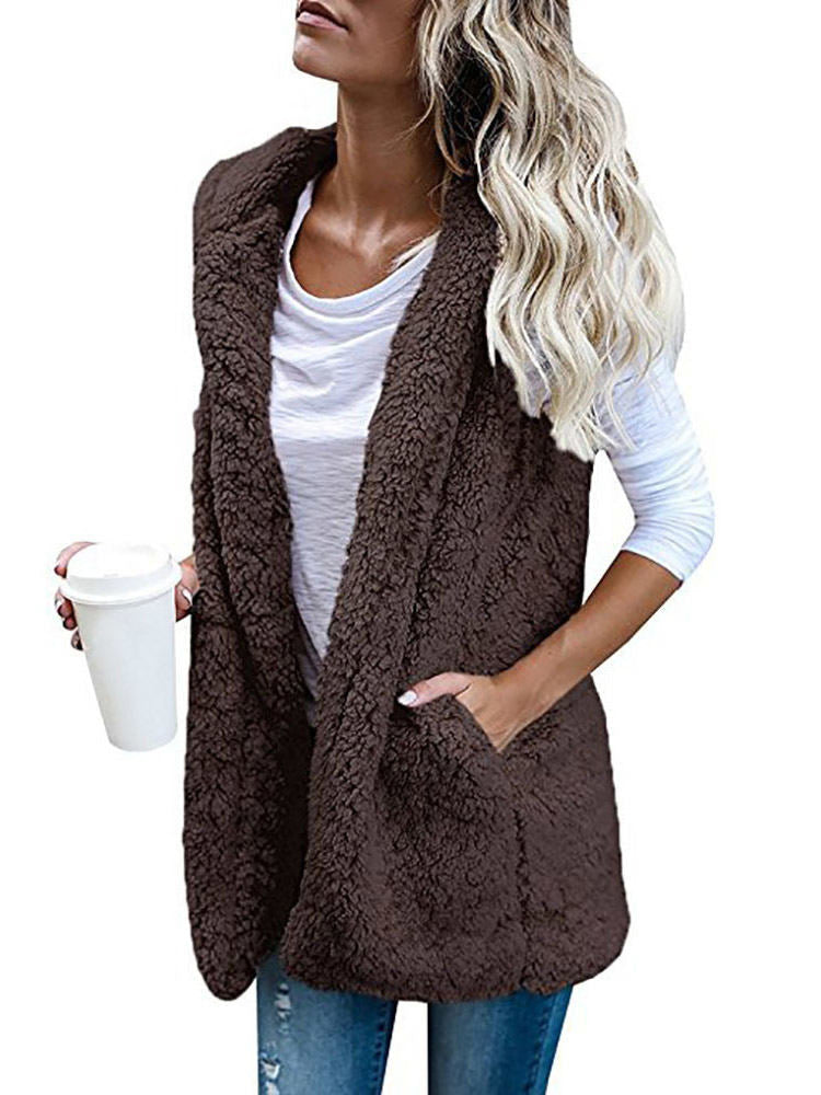 Sleeveless Fleece Cardigan Vest Sherpa Jacket Tiynon