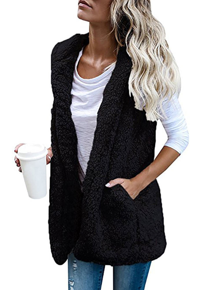 Sleeveless Fleece Cardigan Vest Sherpa Jacket Tiynon