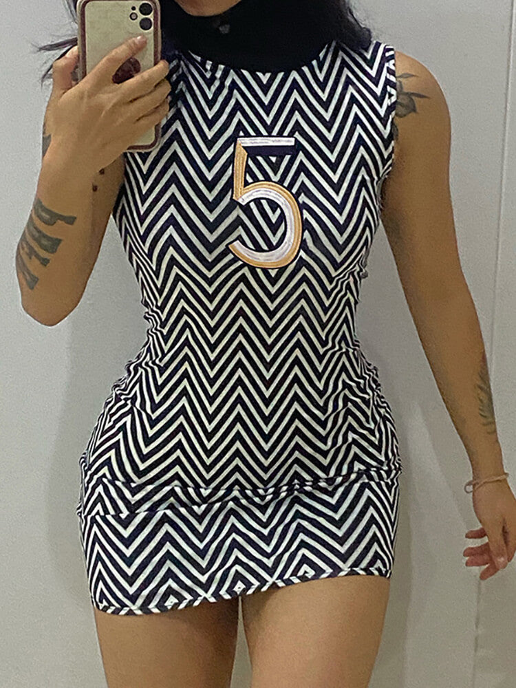 Sleeveless Letter Print Bodycon Mini Dress Tiynon