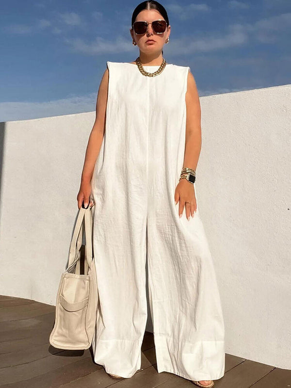 Sleeveless Solid Wide Leg Jumpsuit Tiynon