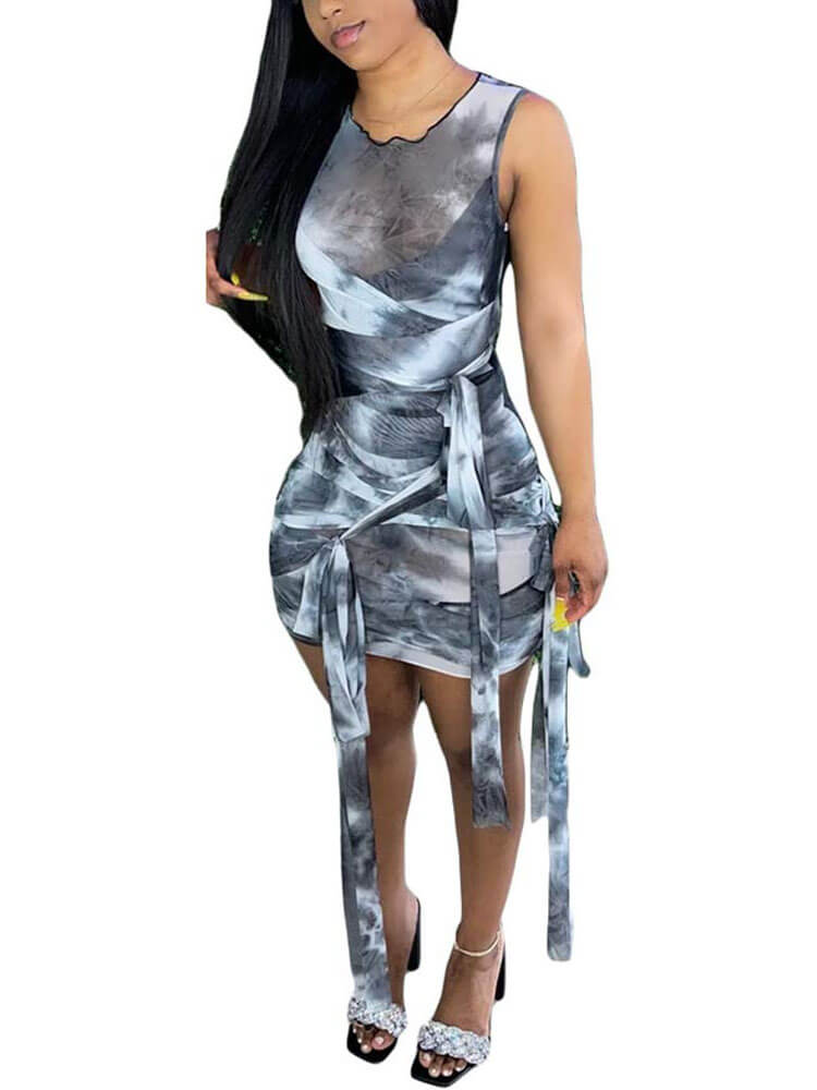 Sleeveless Tie Dyed Skinny Midi Dress Tiynon