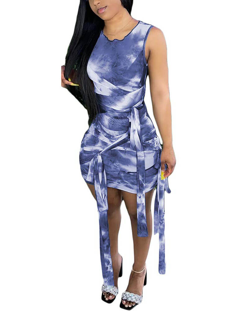 Sleeveless Tie Dyed Skinny Midi Dress Tiynon