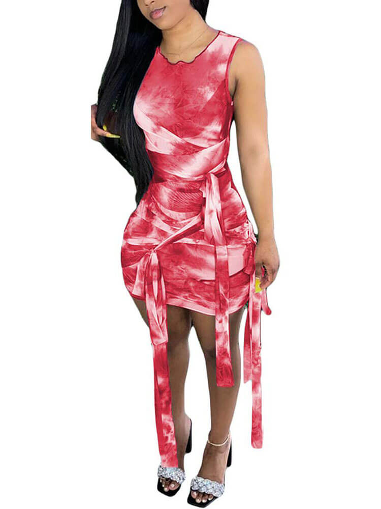 Sleeveless Tie Dyed Skinny Midi Dress Tiynon