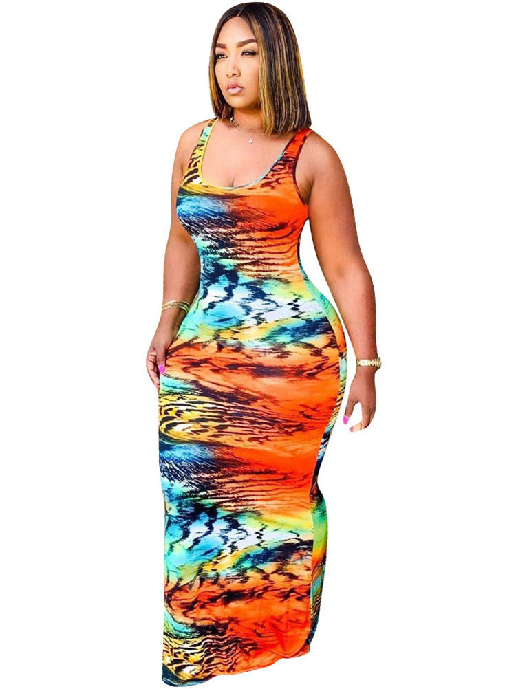 Sleeveless Tie-Dyed Sundress Maxi Dresses Tiynon