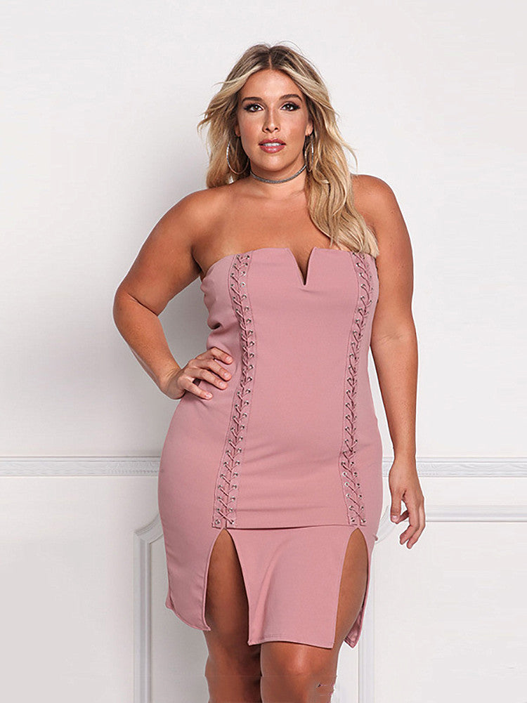 Slit Fitted Strapless Dress Tiynon