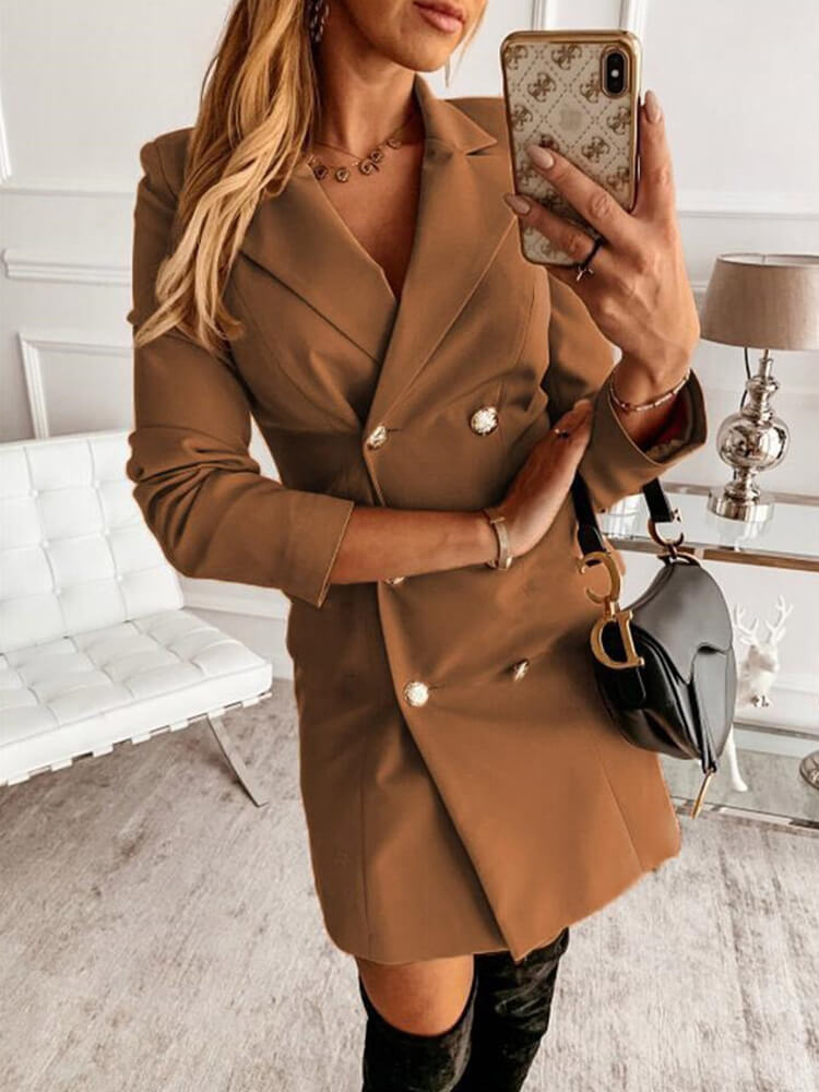 Solid Color Double Breasted Suit Coat Tiynon