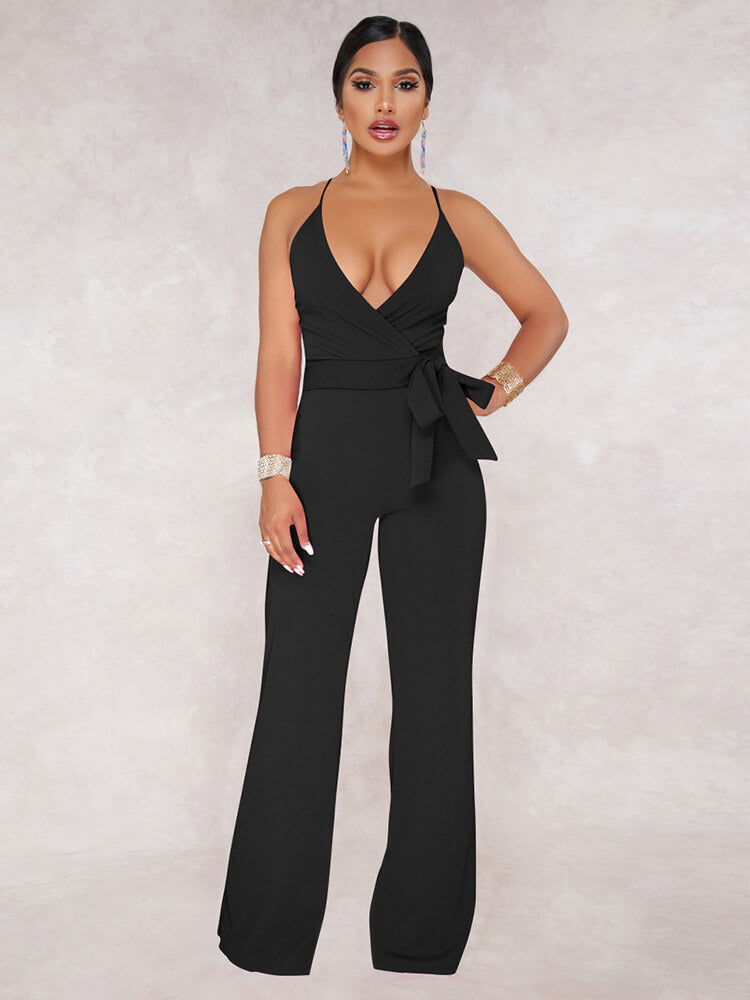 Solid Color Spaghetti Strap Wide Leg Jumpsuits Tiynon