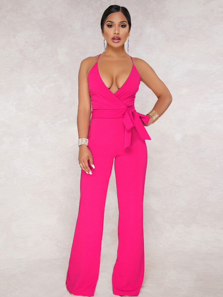 Solid Color Spaghetti Strap Wide Leg Jumpsuits Tiynon