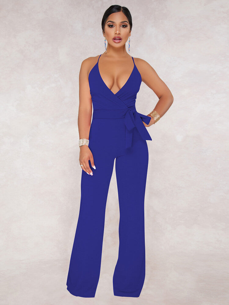 Solid Color Spaghetti Strap Wide Leg Jumpsuits Tiynon