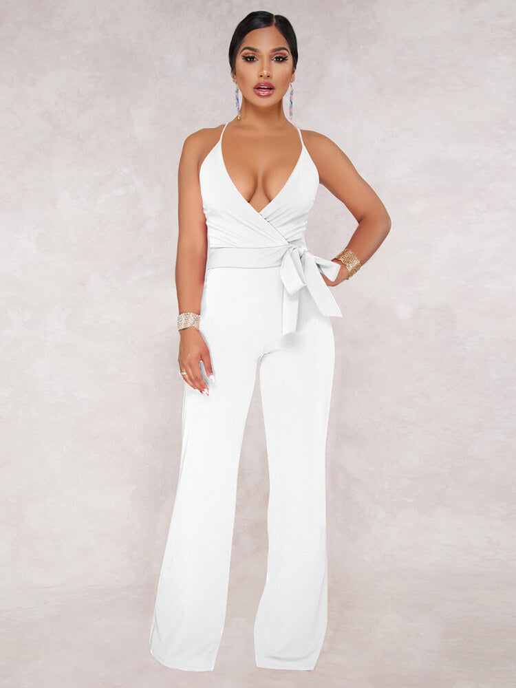 Solid Color Spaghetti Strap Wide Leg Jumpsuits Tiynon