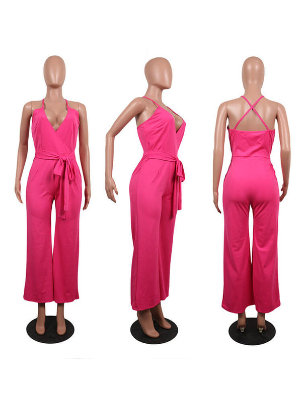 Solid Color Spaghetti Strap Wide Leg Jumpsuits Tiynon