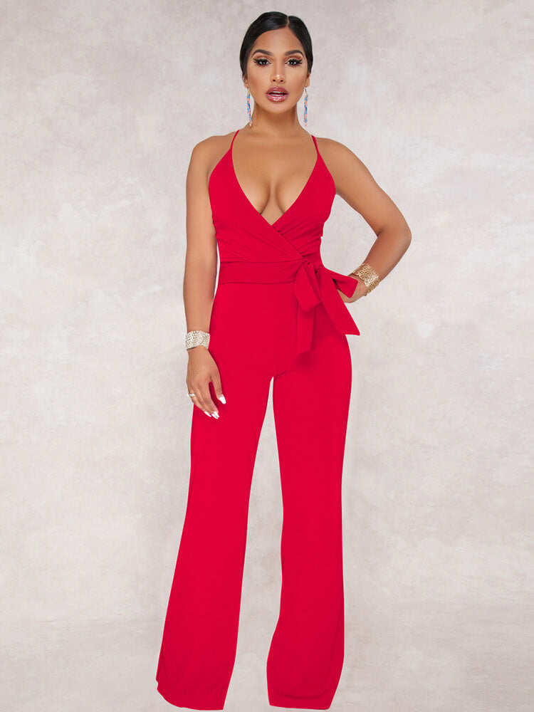 Solid Color Spaghetti Strap Wide Leg Jumpsuits Tiynon