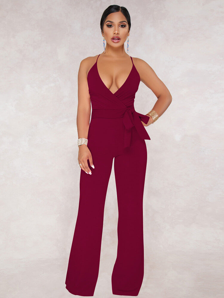 Solid Color Spaghetti Strap Wide Leg Jumpsuits Tiynon