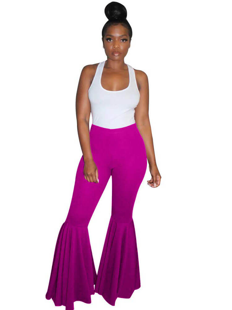 Solid Color Wide Leg Flared Trousers Tiynon