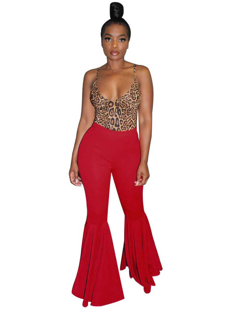 Solid Color Wide Leg Flared Trousers Tiynon