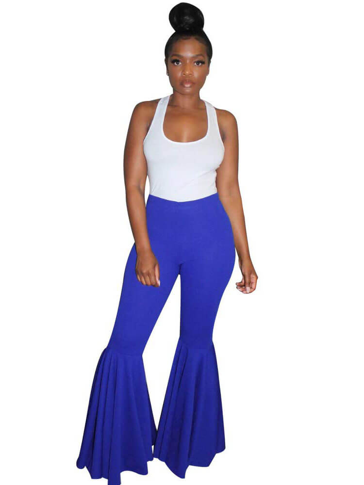 Solid Color Wide Leg Flared Trousers Tiynon