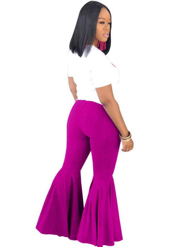 Solid Color Wide Leg Flared Trousers Tiynon