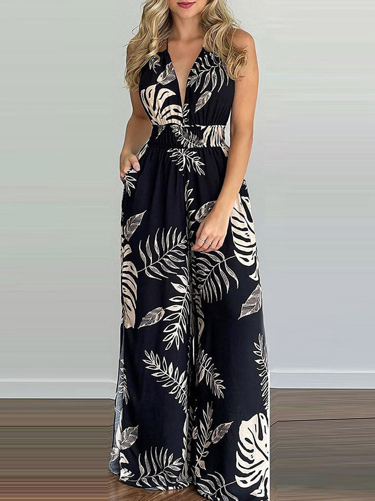 Spaghetti Strap Backless Jumpsuits with Pockets Tiynon