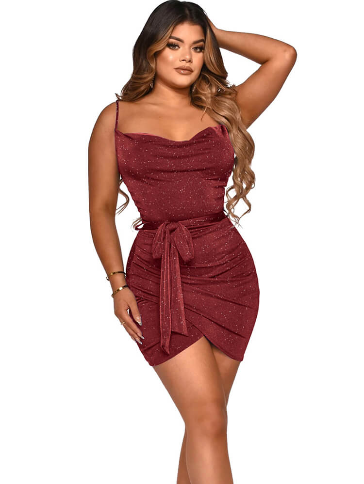 Spaghetti Strap Glitter Bodycon Mini Dresses Tiynon