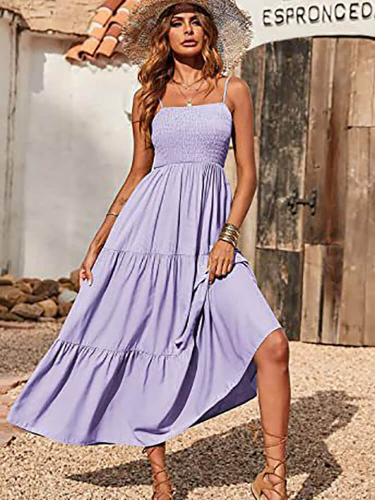 Spaghetti Strap Sleeveless Ruffle Bodycon Maxi Dresses Tiynon