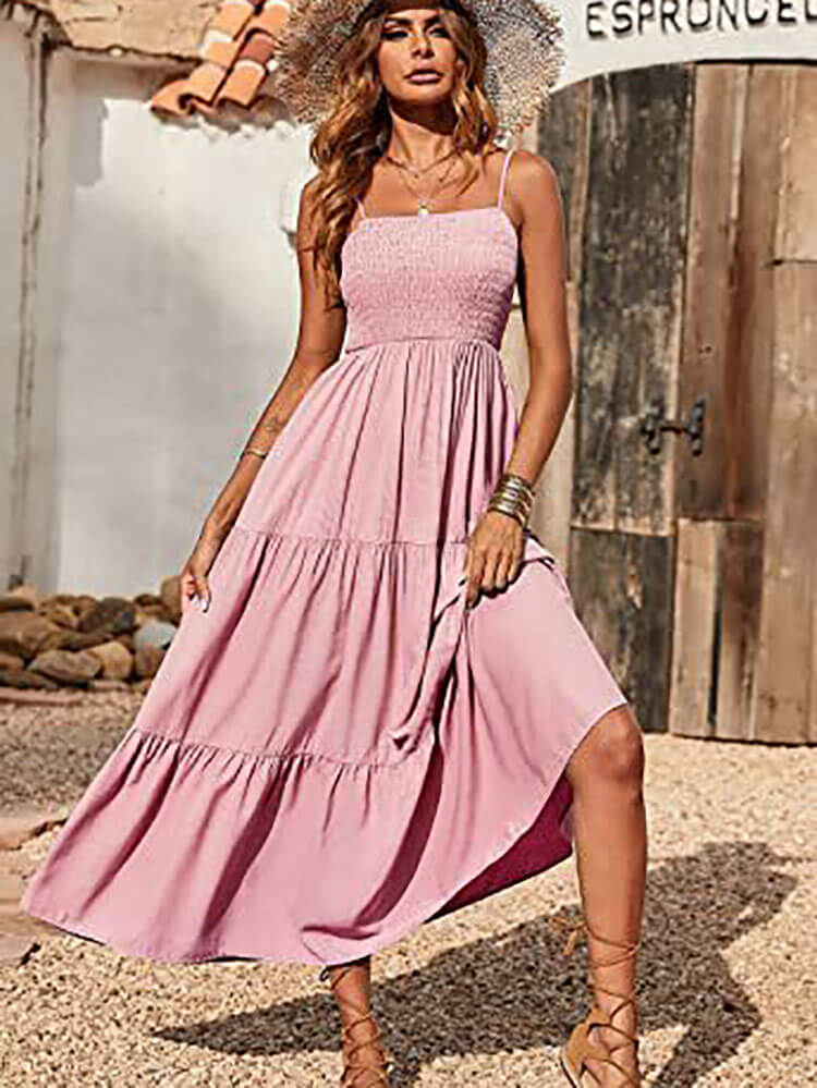 Spaghetti Strap Sleeveless Ruffle Bodycon Maxi Dresses Tiynon