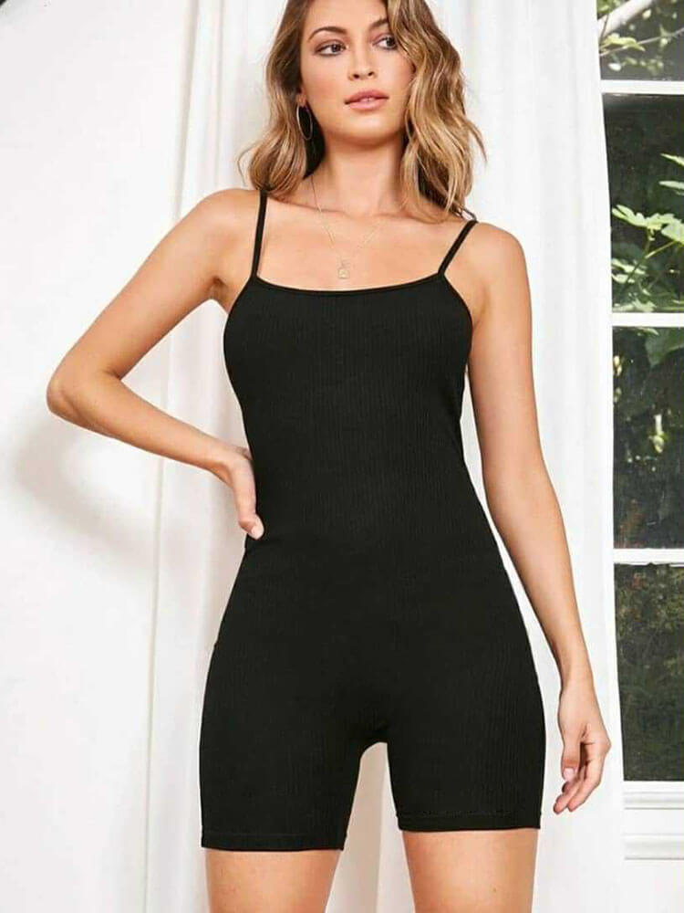 Spaghetti Strap Sleeveless Solid Short Jumpsuits Tiynon