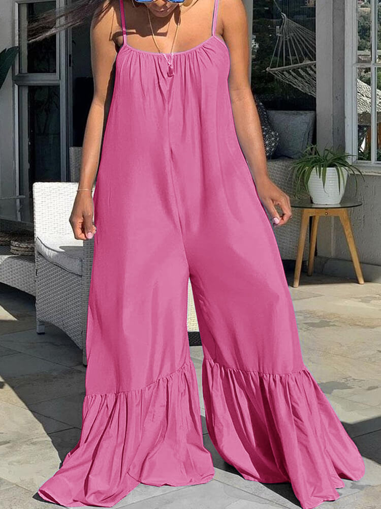 Spaghetti Strap Sleeveless Wide Leg Jumpsuit Tiynon