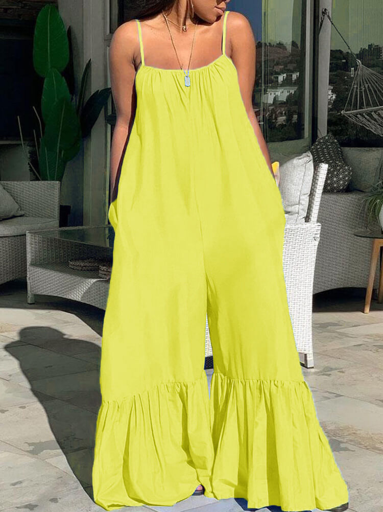 Spaghetti Strap Sleeveless Wide Leg Jumpsuit Tiynon