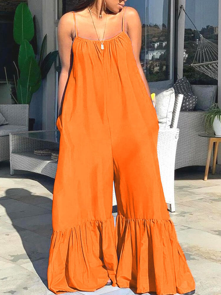 Spaghetti Strap Sleeveless Wide Leg Jumpsuit Tiynon