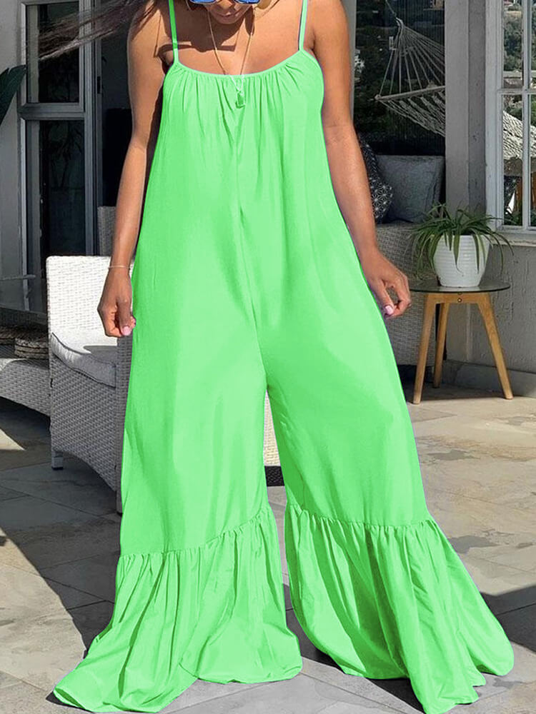 Spaghetti Strap Sleeveless Wide Leg Jumpsuit Tiynon