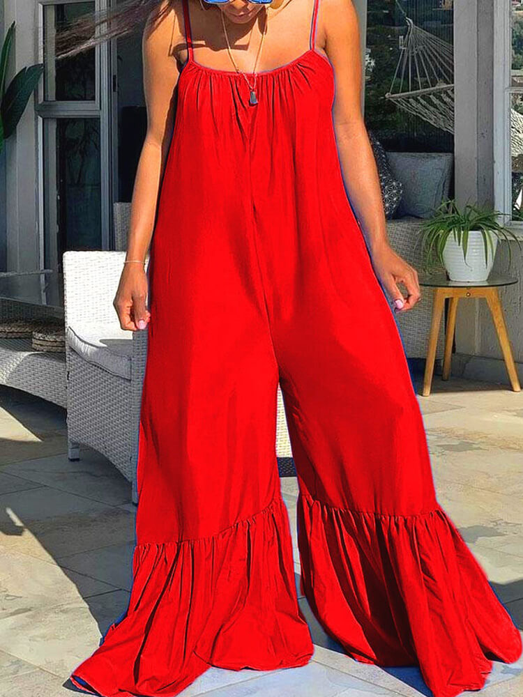 Spaghetti Strap Sleeveless Wide Leg Jumpsuit Tiynon