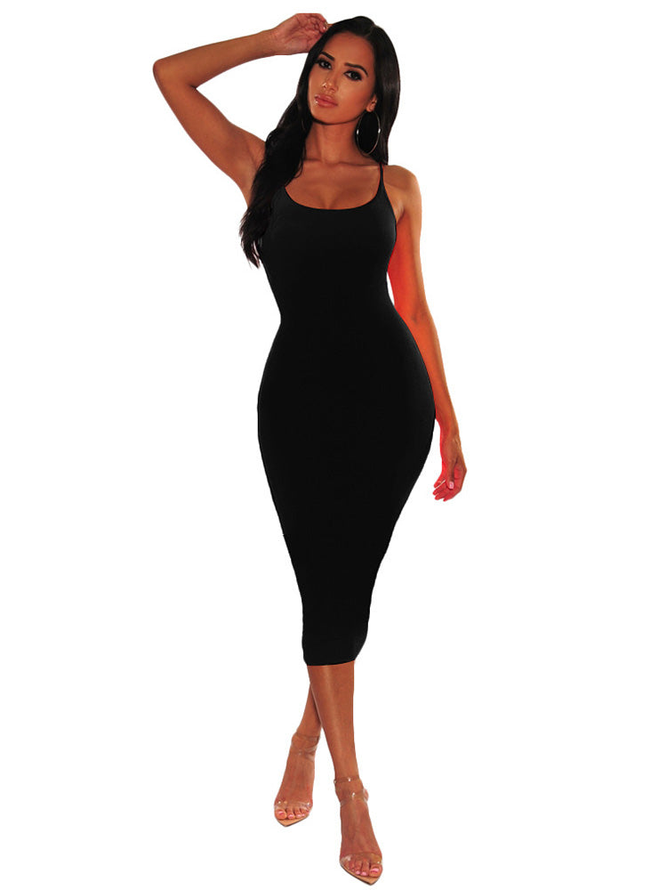 Spaghetti Strap Solid Color Bodycon Maxi Dresses Tiynon